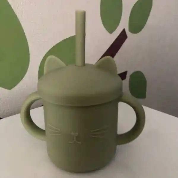 Vaso Para Alimentación Bebes Y Niños Gatito Verde