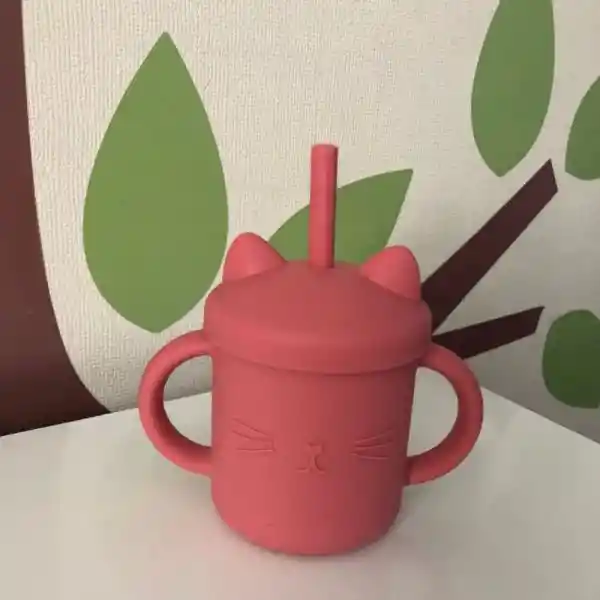 Vaso Con Bombilla Para Bebés Y Niños Gatito Rosado