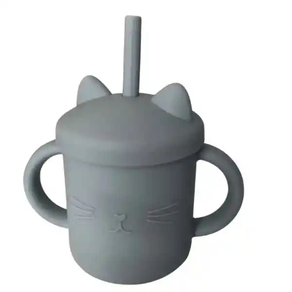 Vaso Con Bombilla Para Bebés Y Niños Gatito Azul