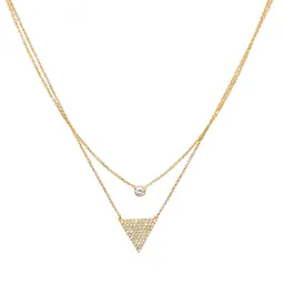 Collar Doble Triangulo Circones Y Punto De Luz Con Bano De Oro