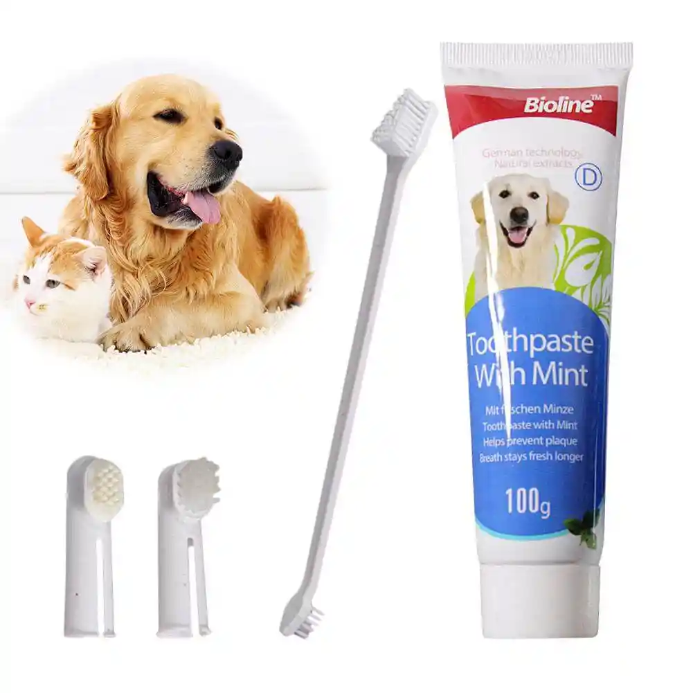 Kit Dental Para Perro Cepillo De Dientes + Pasta Sabor Carne