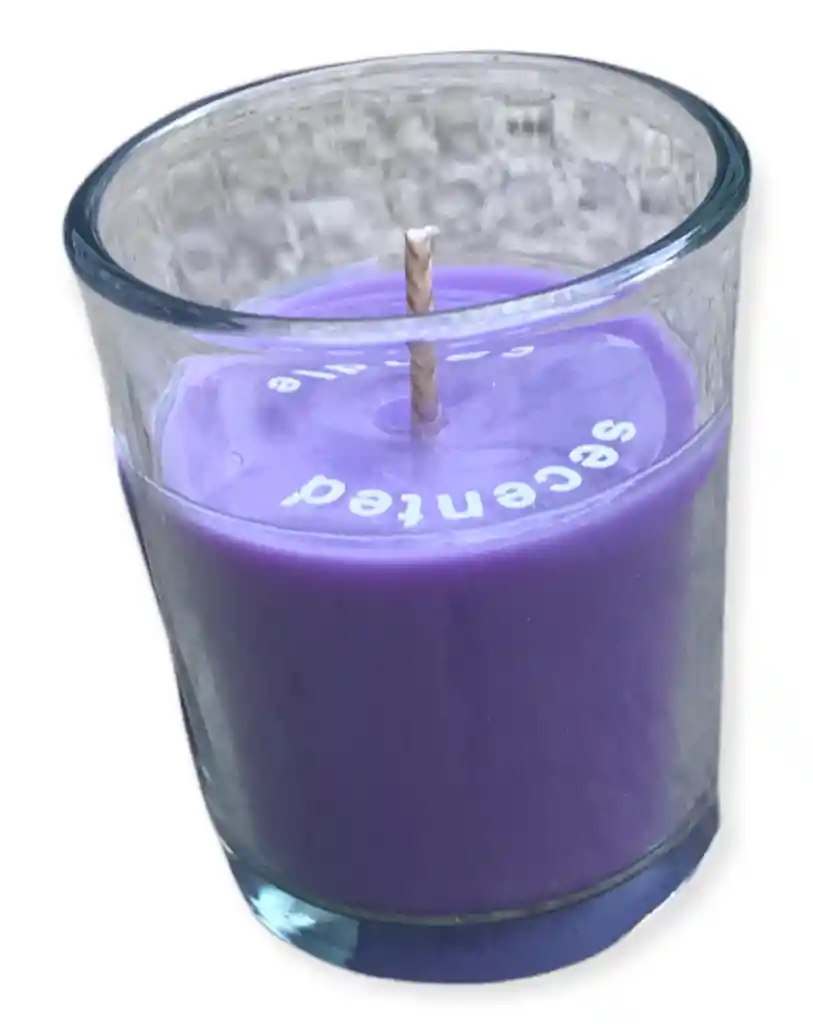 Vela Vaso Vidrio Color Morada Aroma Lavanda