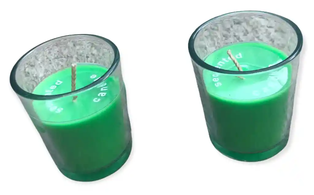 Pack Velas Vaso Vidrio Color Verde Aroma Manzana