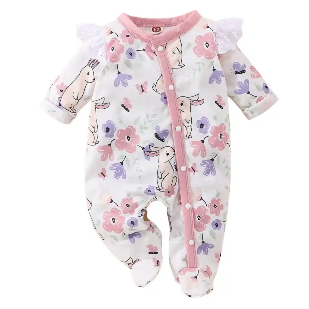 Pijama Bebé Estampado De Flores Y Conejos 0 A 3 Meses