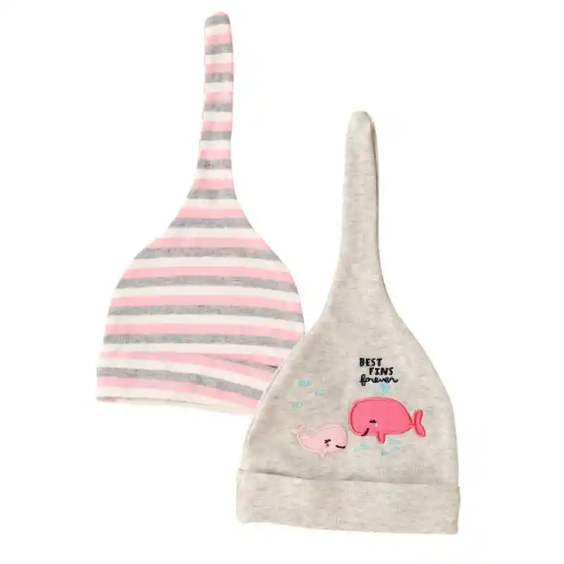 Gorro 100% De Algodón Para Bebé 0 A 6 Meses Tipo Duende (2 Unidades)