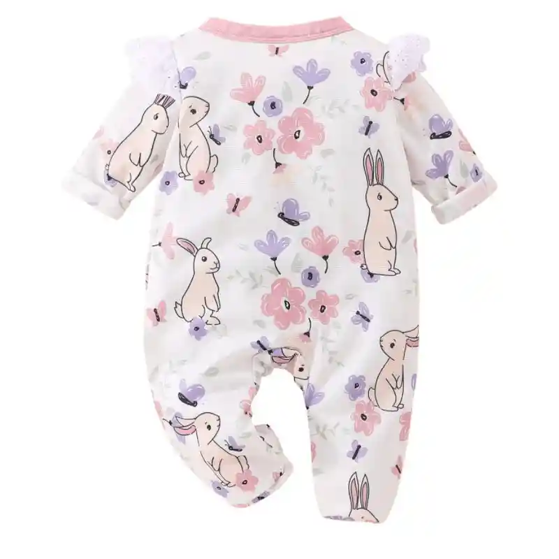 Pijama Bebé Estampado De Flores Y Conejos 0 A 3 Meses