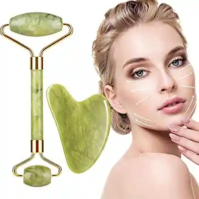 Rodillo Facial + Gua Sha De Jade Piedra Original