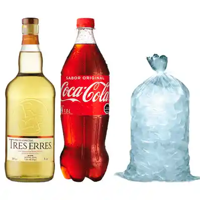 Tres R 1 L + Coca 1.5 L + Hielo