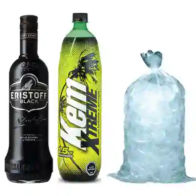 Eristoff Vodkablack 700 + Kem Xtreme 1.5 L + Hielo