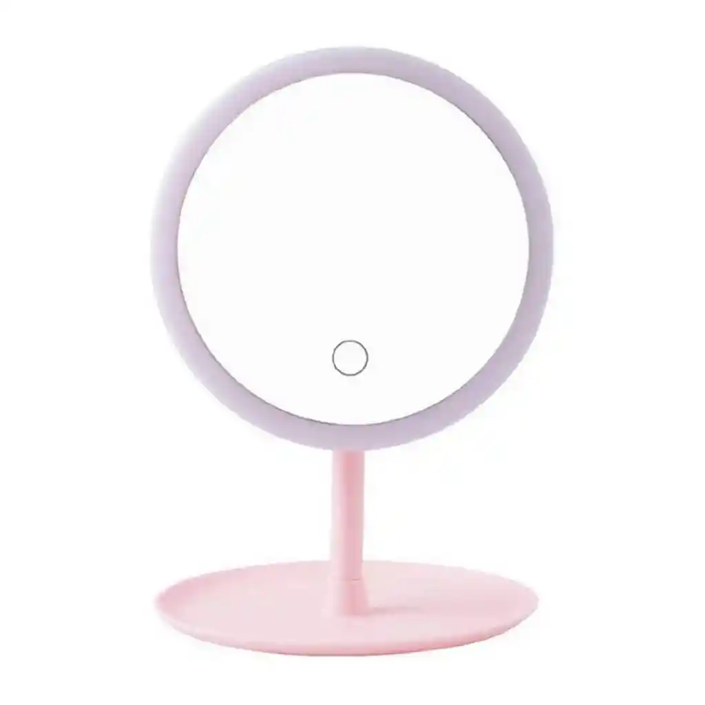 Espejo Maquillaje Cosmético 28 Luz Led Recargable Usb Táctil Rosado