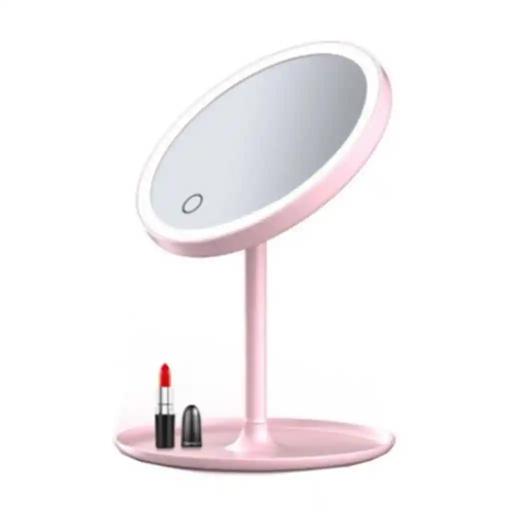 Espejo Maquillaje Cosmético 28 Luz Led Recargable Usb Táctil Rosado