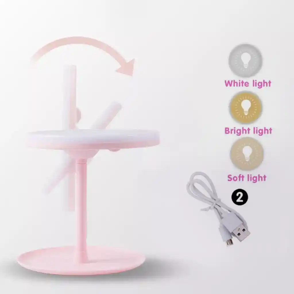 Espejo Maquillaje Cosmético 28 Luz Led Recargable Usb Táctil Blanco