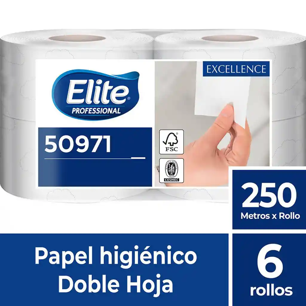 Papel Higiénico Rollo Doble Hoja 6 Un X 250 Mts Elite Professional