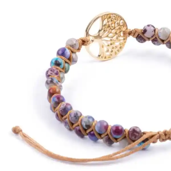 Pulsera De Piedra Natural - Jaspe Morado Y Árbol De La Vida