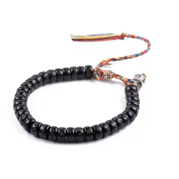 Pulsera Budista Tibetano De Coco Tallado Om Mani Padme Hum - Ajustable