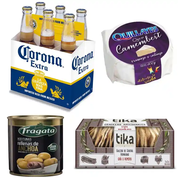 Artesanales Cerveza Corona, Queso Camembert, Aceitunas Y Galletascrackers