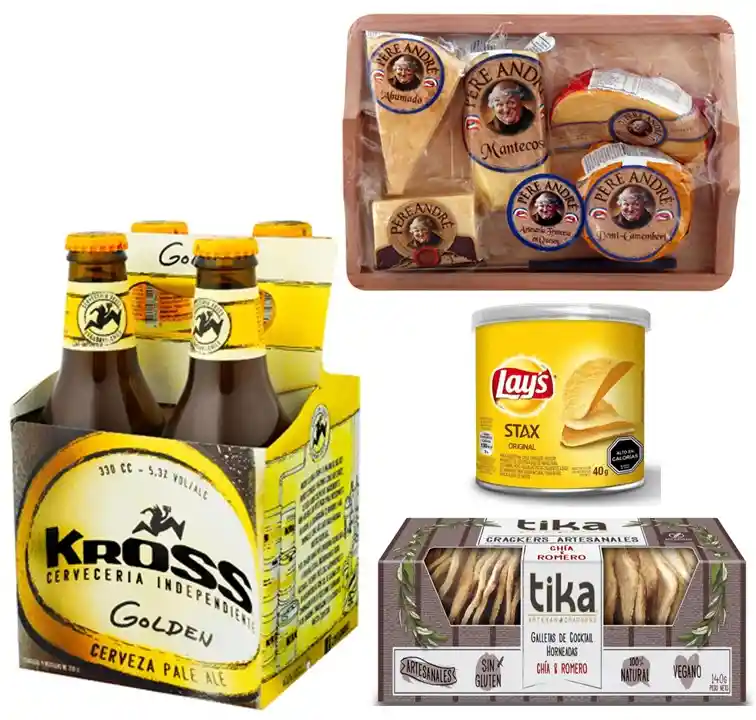 Artesanales Tabla 5 Quesos, Cerveza Kross, Galletas Crackersy Papas Fritas En Tarro