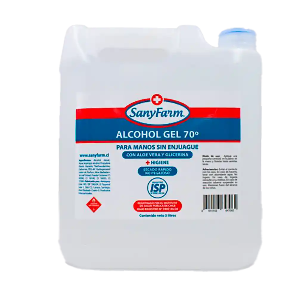 Alcohol Gel Microfiltrado 70° Sanyfarm 5 Litros