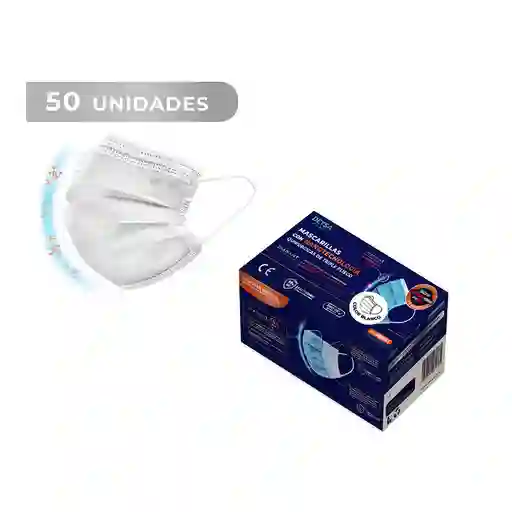 Mascarilla 3 Pliegues Blanca Nano Cobre Deysa 50 Unidades Display