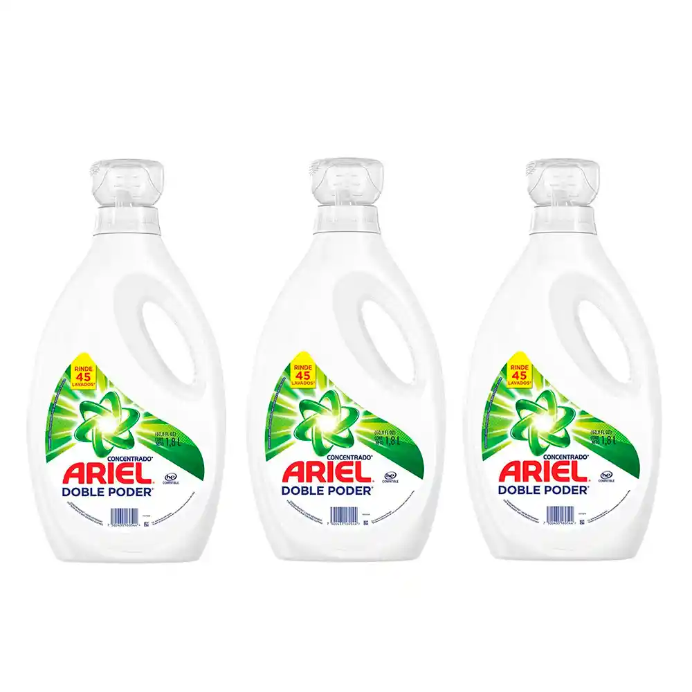 Pack 3 Detergentes Líquidos Concentrados Ariel 1,8 Litros