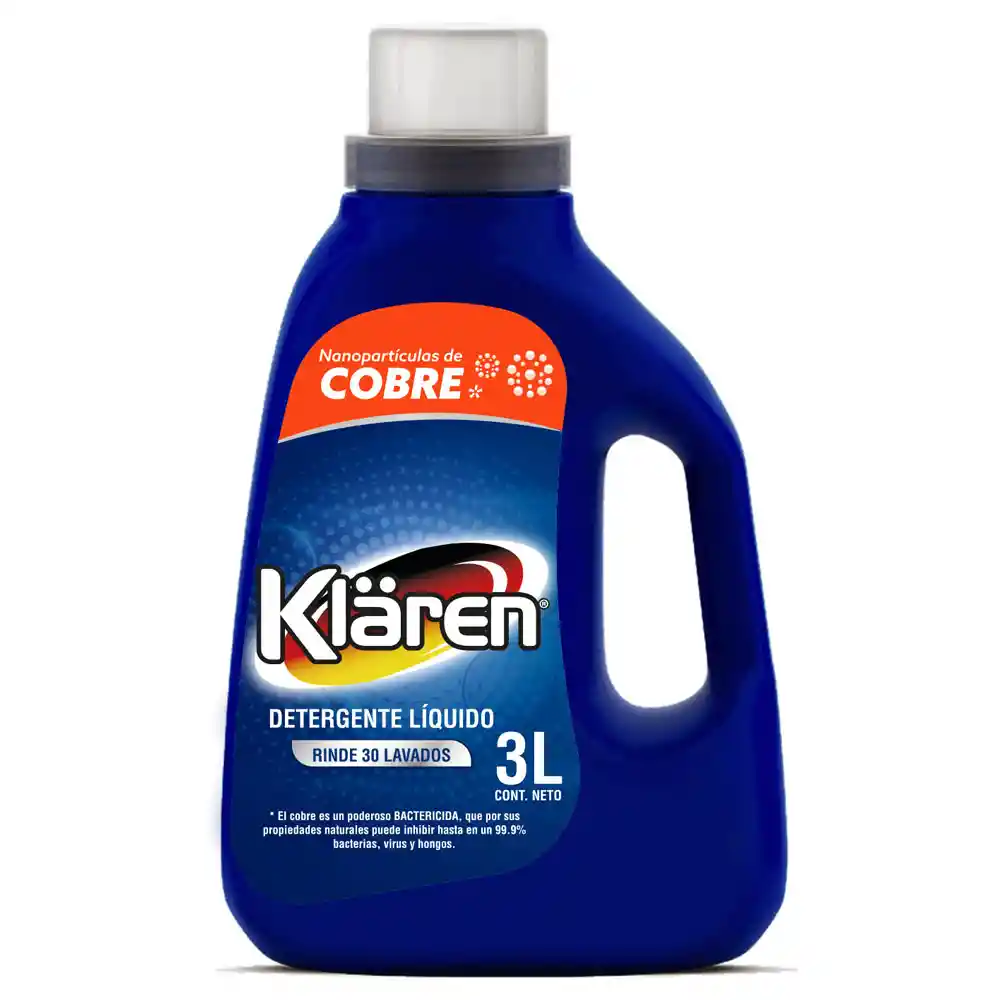 Klaren Detergente Liquido Nano Cobre Para Ropa3 Litros