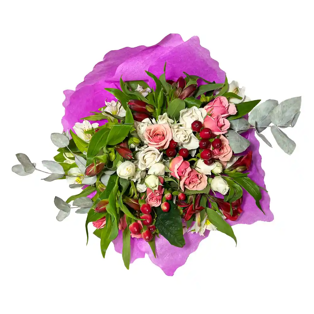 Ramo Con 8 Mini Rosas (blancas Y Rosadas) Astromelias Y Flores