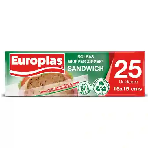 Europlas Bolsas Gripper Zipper Sandwich Caja25 Unidades