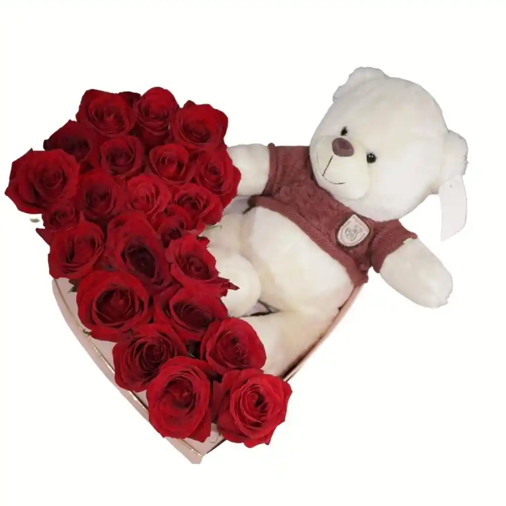 Box De Rosas Y Peluche