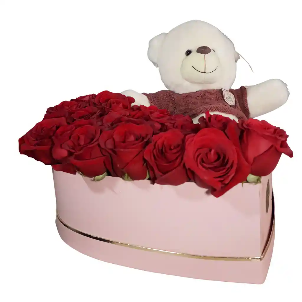 Box De Rosas Y Peluche