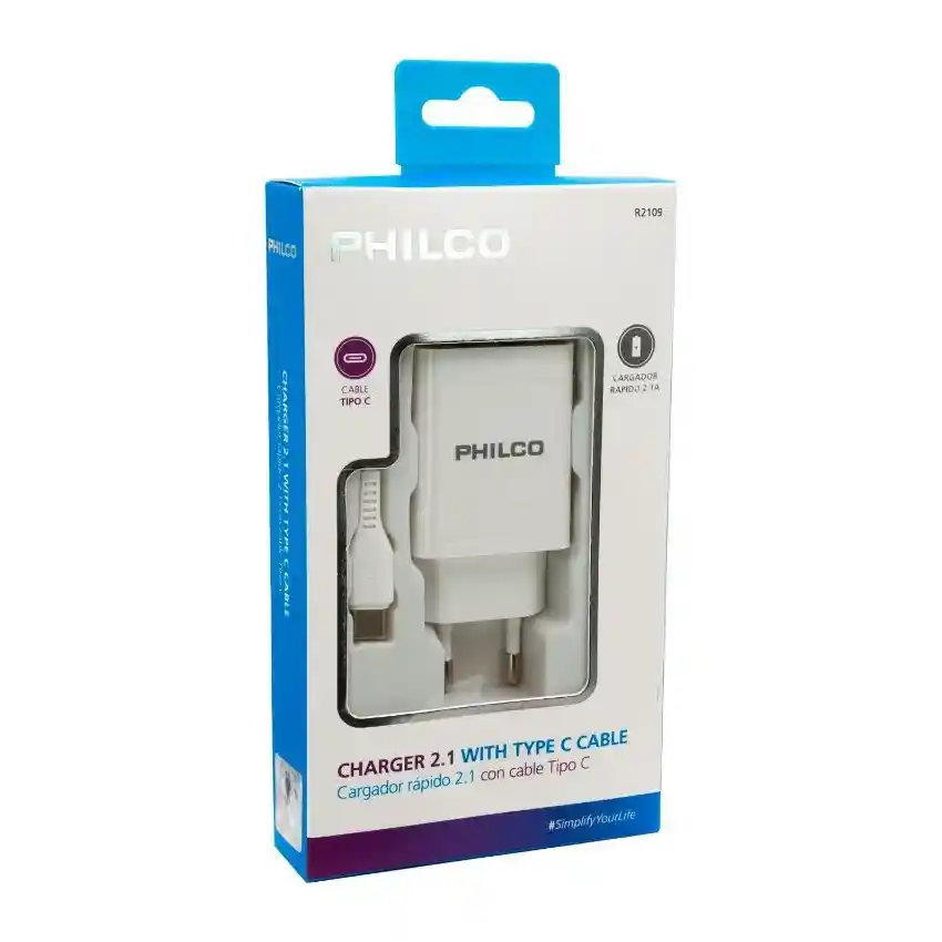 Cargador Pared Y Cable Tipo C Philco 2.1a