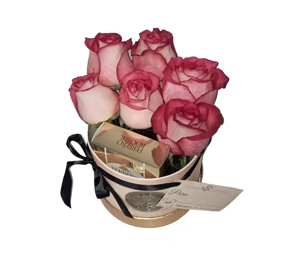 6 Rosas En Box Con Bombones Ferrero Rocher
