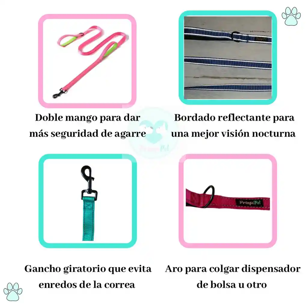 Correa Larga Para Perros Prinpipet 3 Mts-rosa/verde