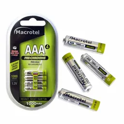 Macrotel Pack 4 Pilas Aaa Recargables1000Mha