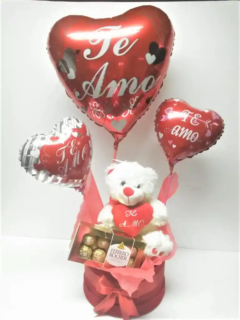 Peluche 30cm, 3 Globos Y Bombones Ferrero Rocher 100 Grs