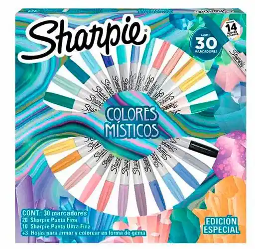 Set 30 Colores Misticos Fino/extra Fino + 3 Hojas Para Colorear Sharpie