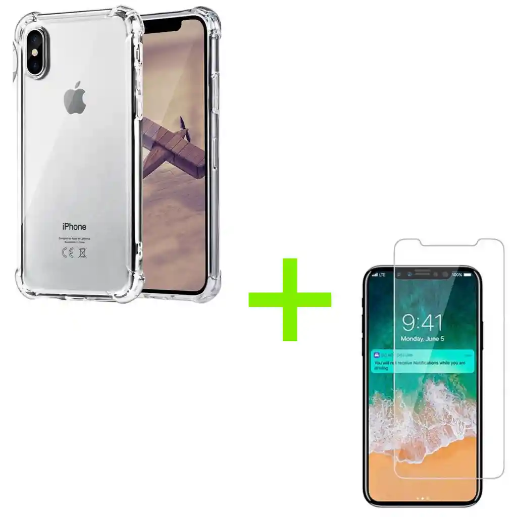 Carcasa Transparente Para Iphone Xs Max Mas Mica De Vidrio 5d