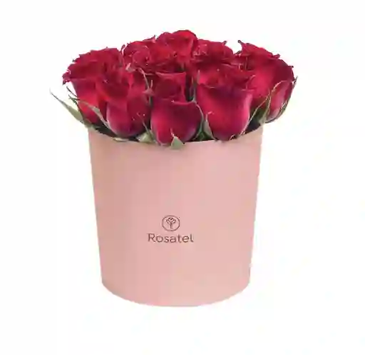 Sombrerera Rosada Mediana Con 12 Rosas Rojas