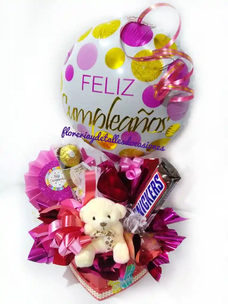 Caja Sorpresa Dama Con Monito Llavero, Chocolates Y Globo