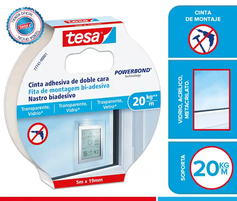 Tesa Cinta De Montajesuperficie Transparente 5M X 19Mm