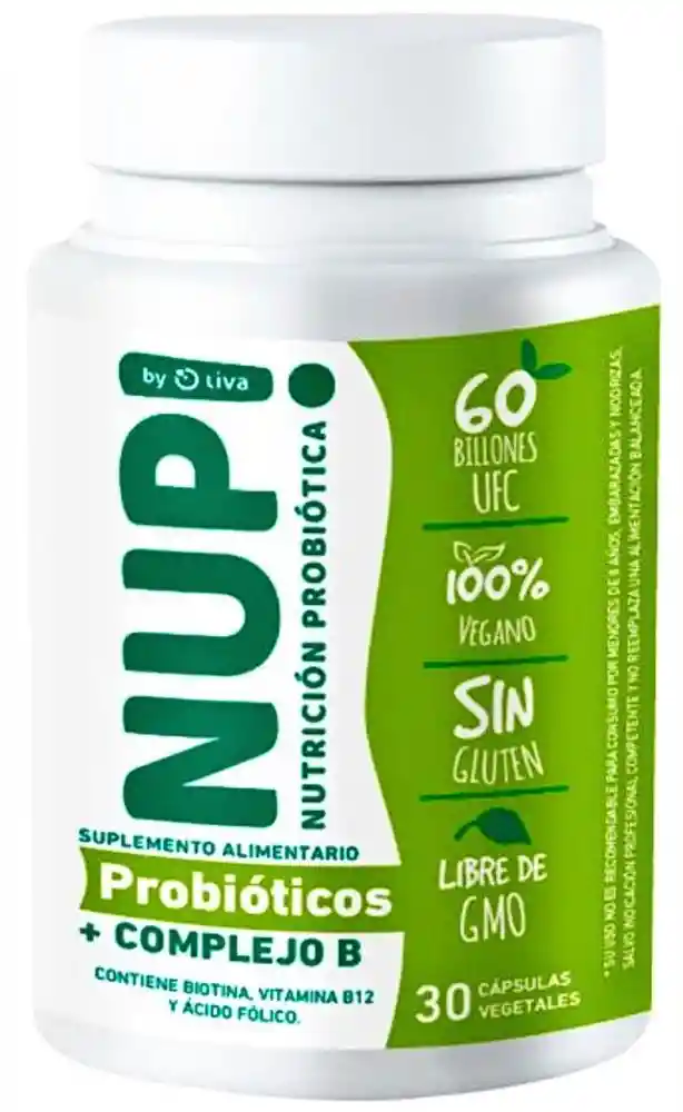 Nup! - Probioticos 60 Billones + Complejo B - 30caps - Vegano, Sin Gluten
