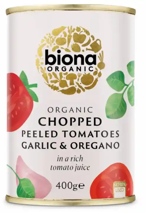 Biona - Chopped Tomatoes Garlic Orégano (tomates Orgánicos Picados Con Ajo Y Oregano)) 400g