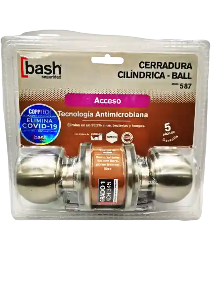 Cerradura Cilíndrica Pomo Acceso Plata Antibacteriana (bash)