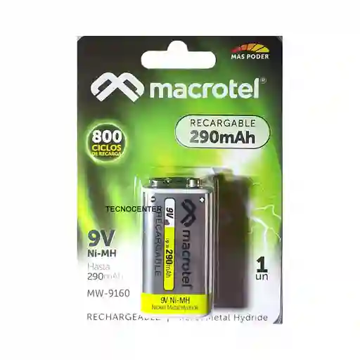 Macrotel Bateria Recargable 9V 290 Mah