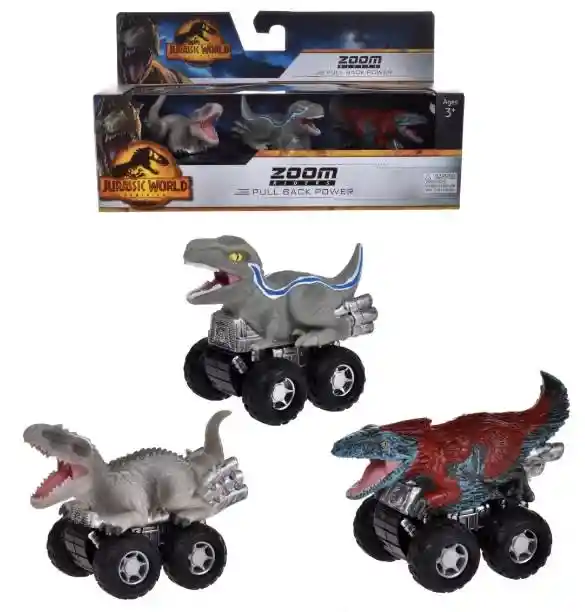 Jurassic World Pack 3ú.dinosaurio C/vehículo Pull Back Power (indominus Rex-blue-pyroraptor)