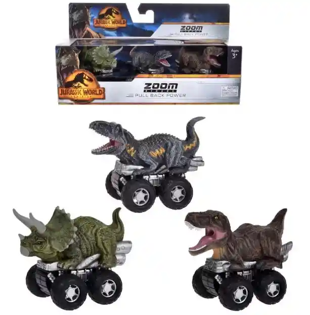 Jurassic World Pack 3ú.dinosaurio C/vehículo Pull Back Power (triceratops-indoraptor-trex)