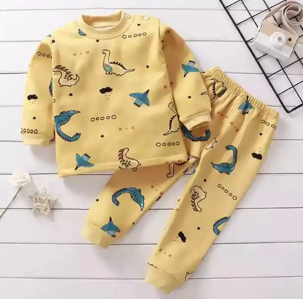 Pijamas Térmicos Dino Amarrillo 2 Años