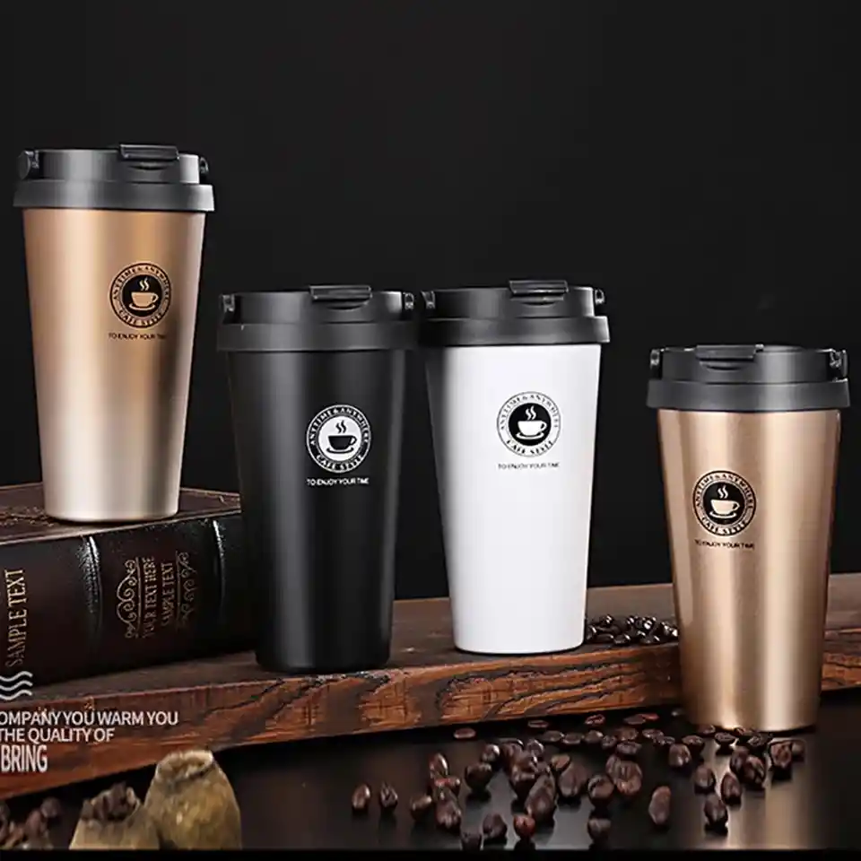 Termo Metálico Estilo Vaso Café Con Argolla 450ml Blanco