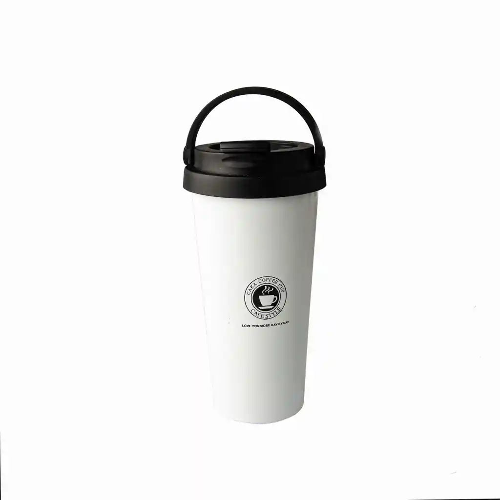 Termo Metálico Estilo Vaso Café Con Argolla 450ml Blanco