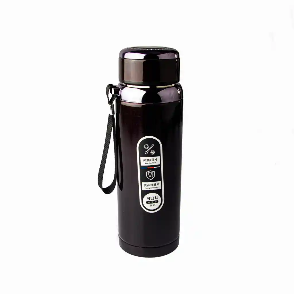 Termo Metálico Mediana Con Tapa De 600ml Negro