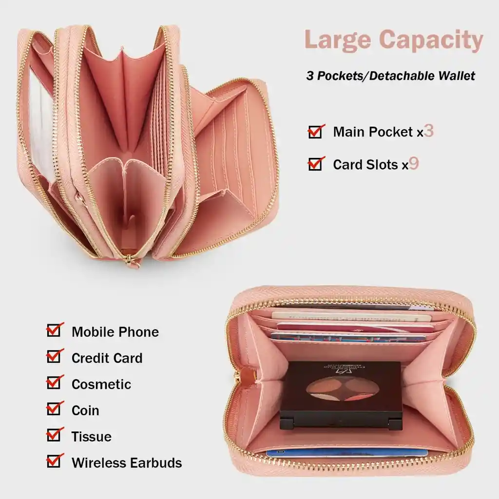 Ecosusi Bandolera Para Celular Con Cartera Desmontable - Rosado